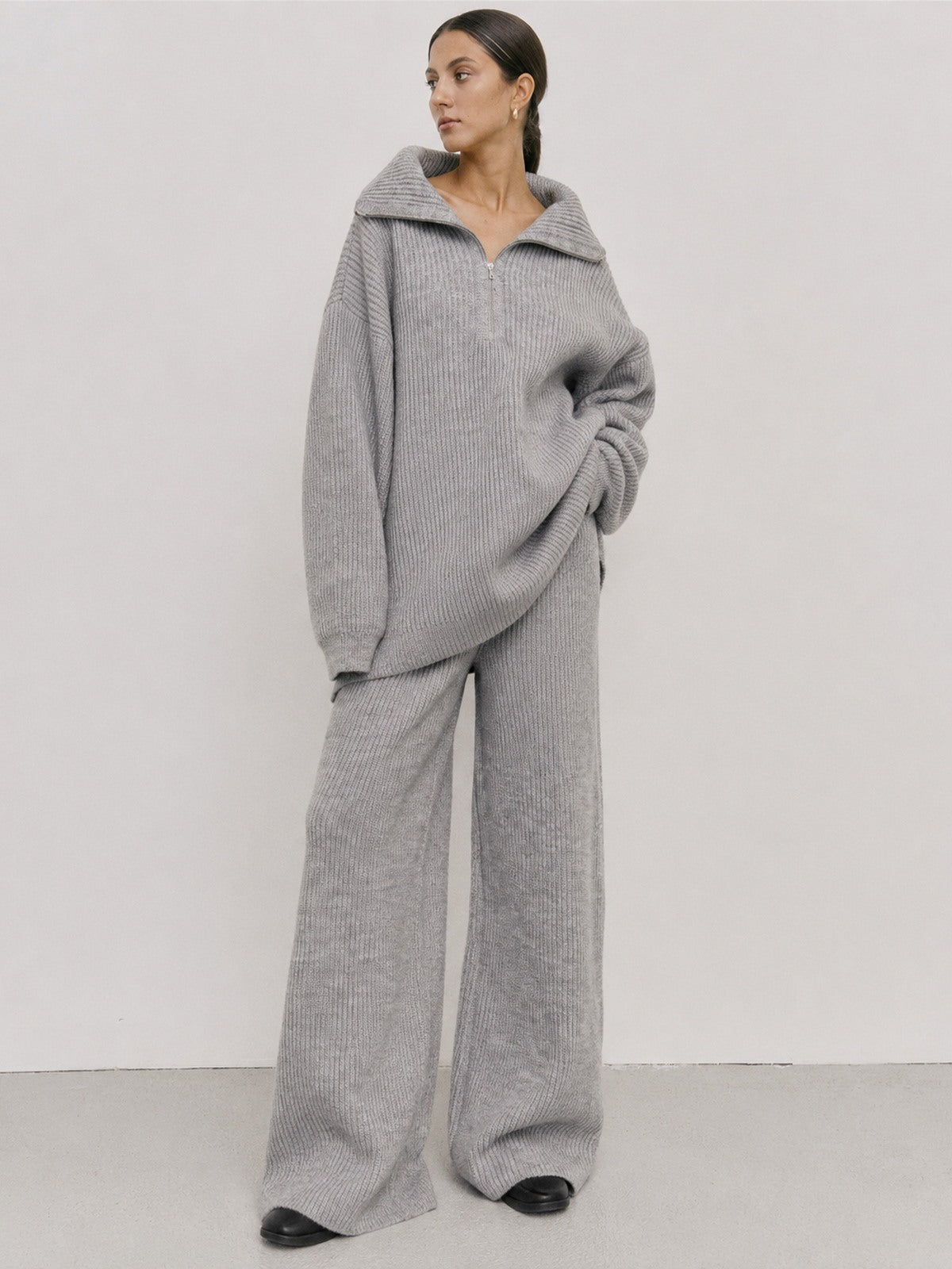 Half Zip Ribbed Knit Set