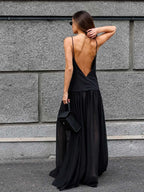 Open Back V Neck Maxi Dress