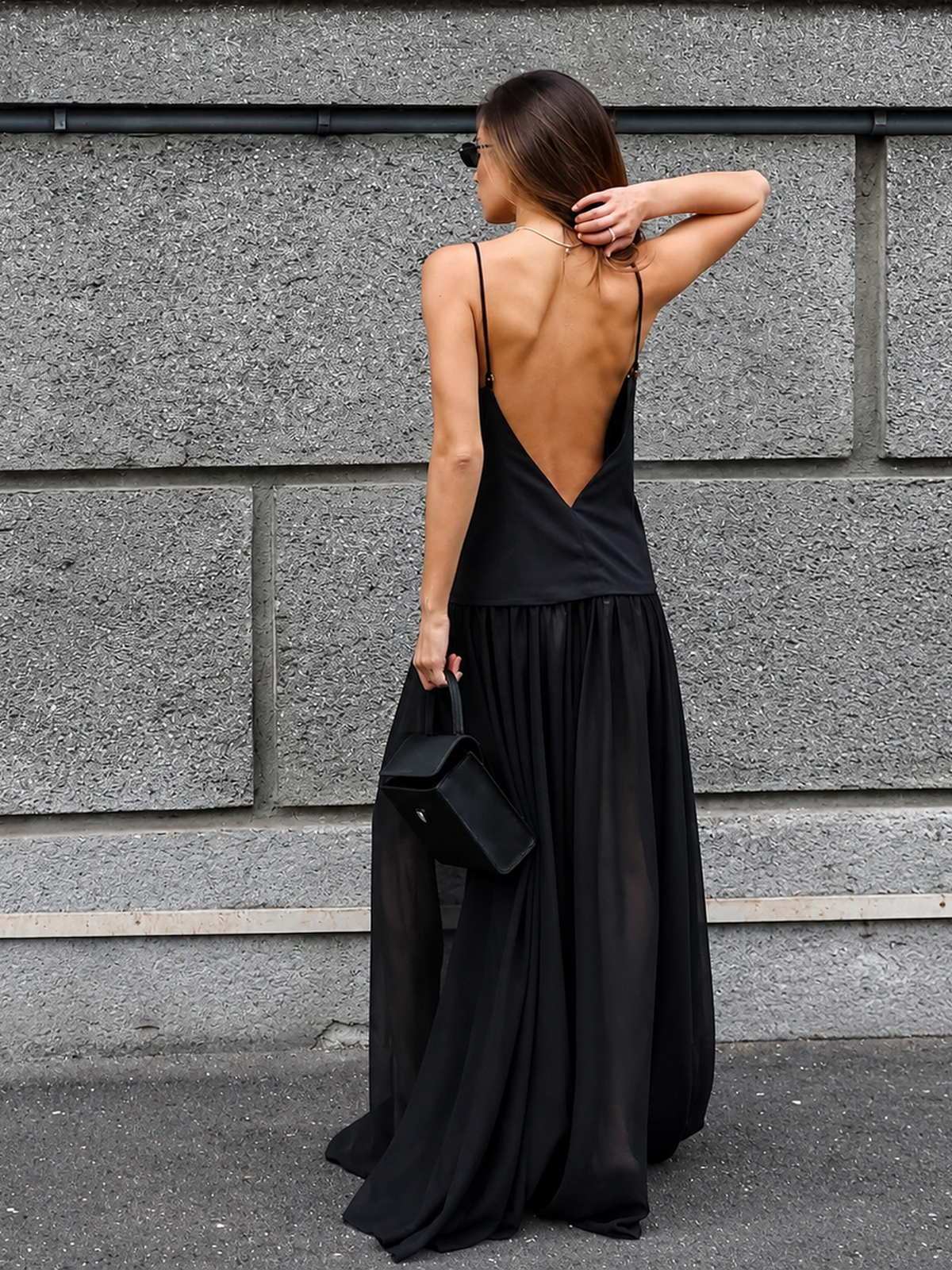 Open Back V Neck Maxi Dress