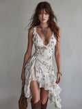Vintage Floral V-Neck Spaghetti Strap Dress