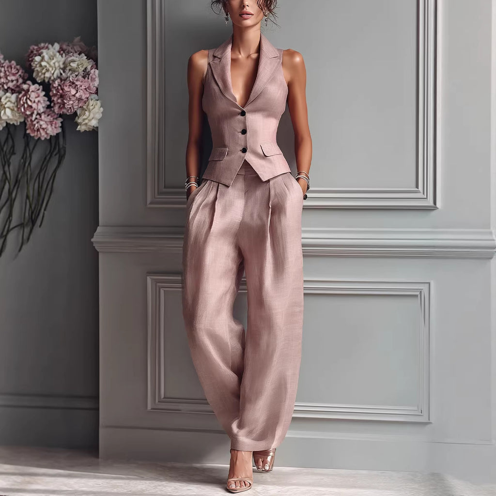 Tailored Vest High Waist Wide Leg Pants Set