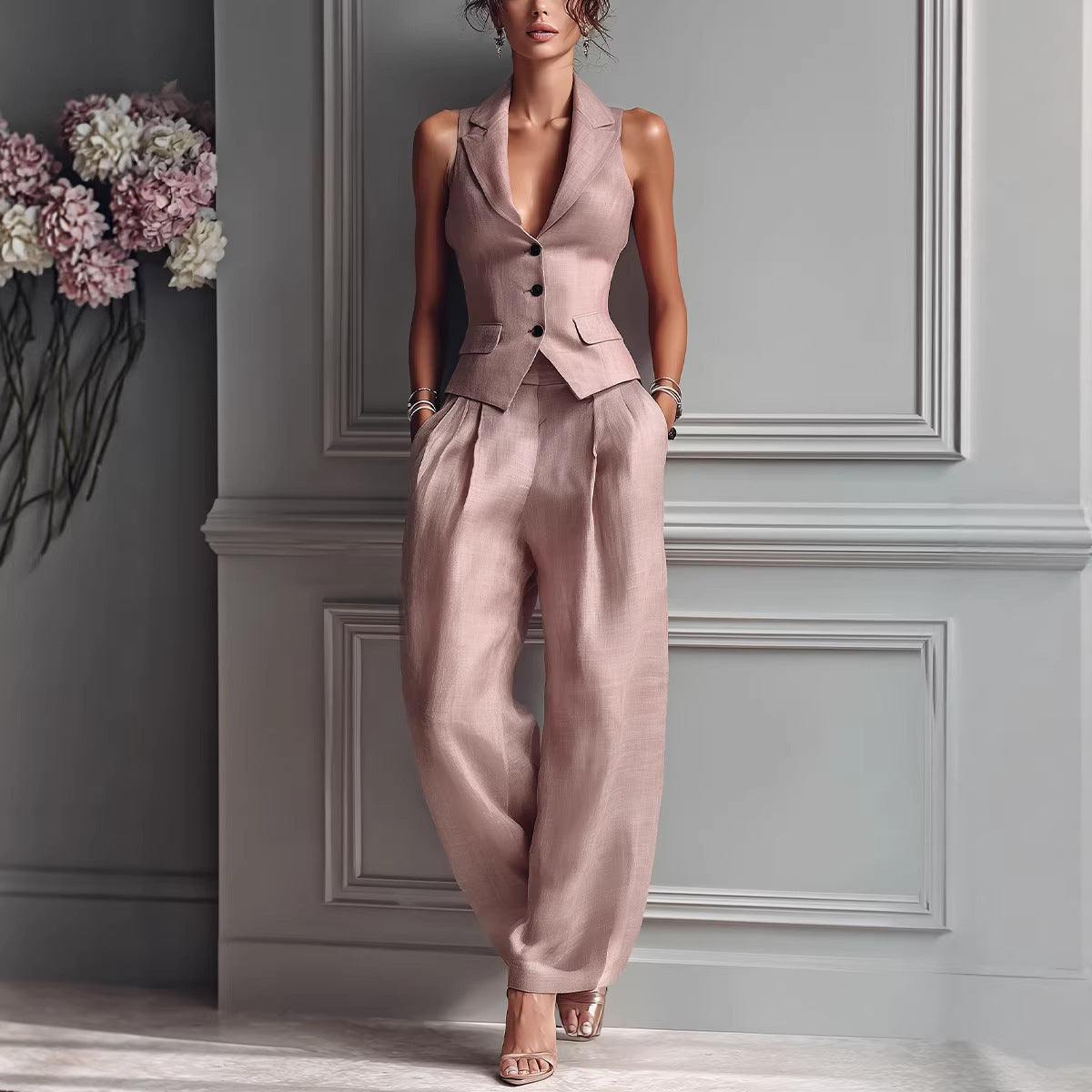 Tailored Vest High Waist Wide Leg Pants Set