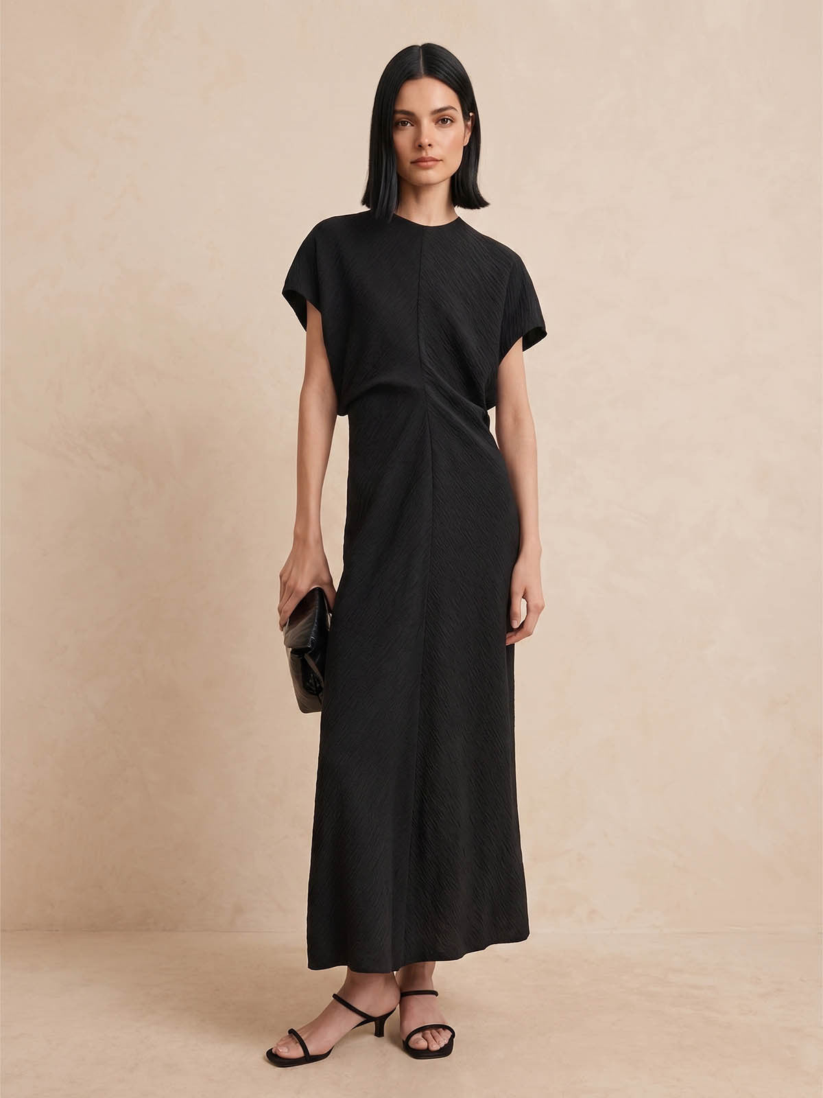 Ruched Waist Textured Linen Dress