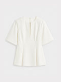 Split-Neck Cotton Tailored Blouse