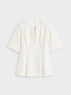 Split-Neck Cotton Tailored Blouse