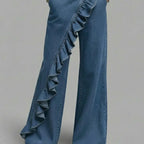 Asymmetrische Rüschen-Jeanshose