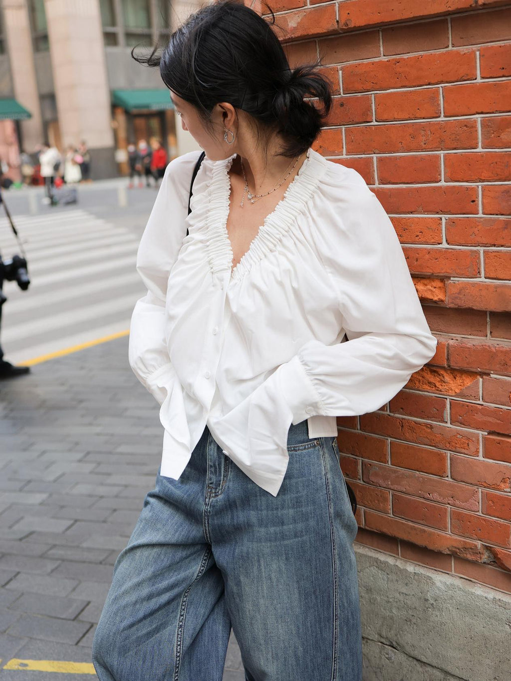 Ruched V-Neck Blouse