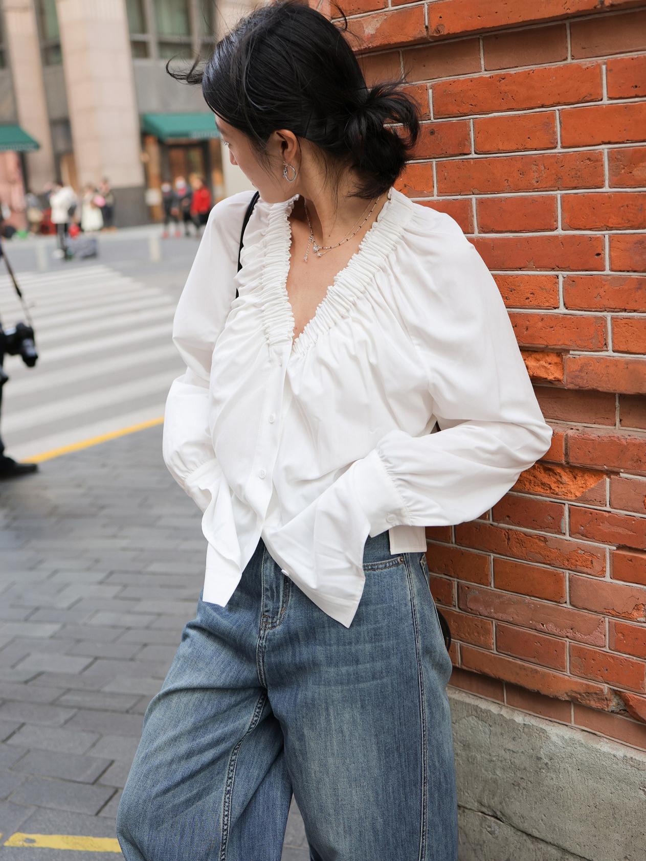 Ruched V-Neck Blouse