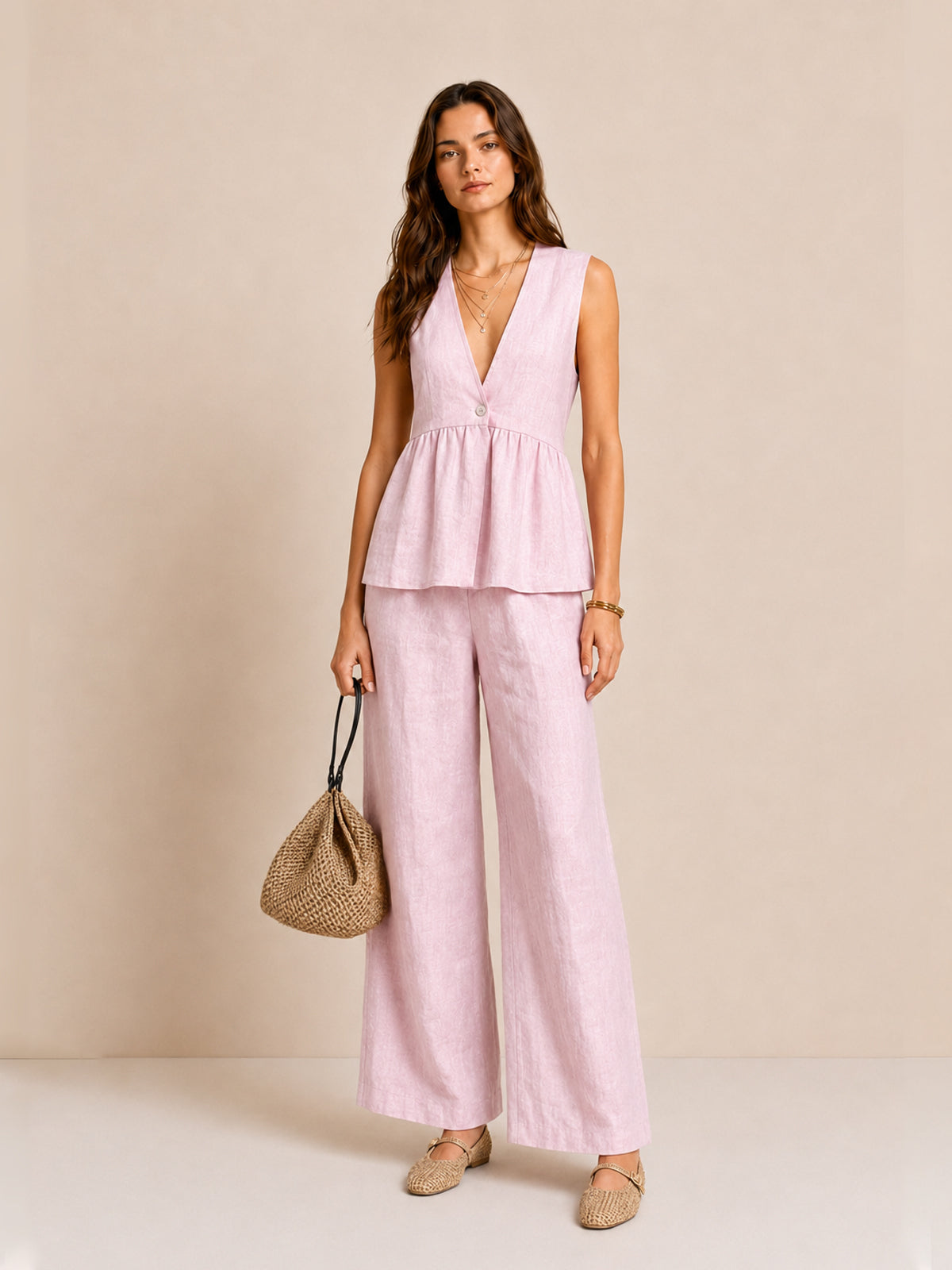 Linen Ruffled Two-Piece Set