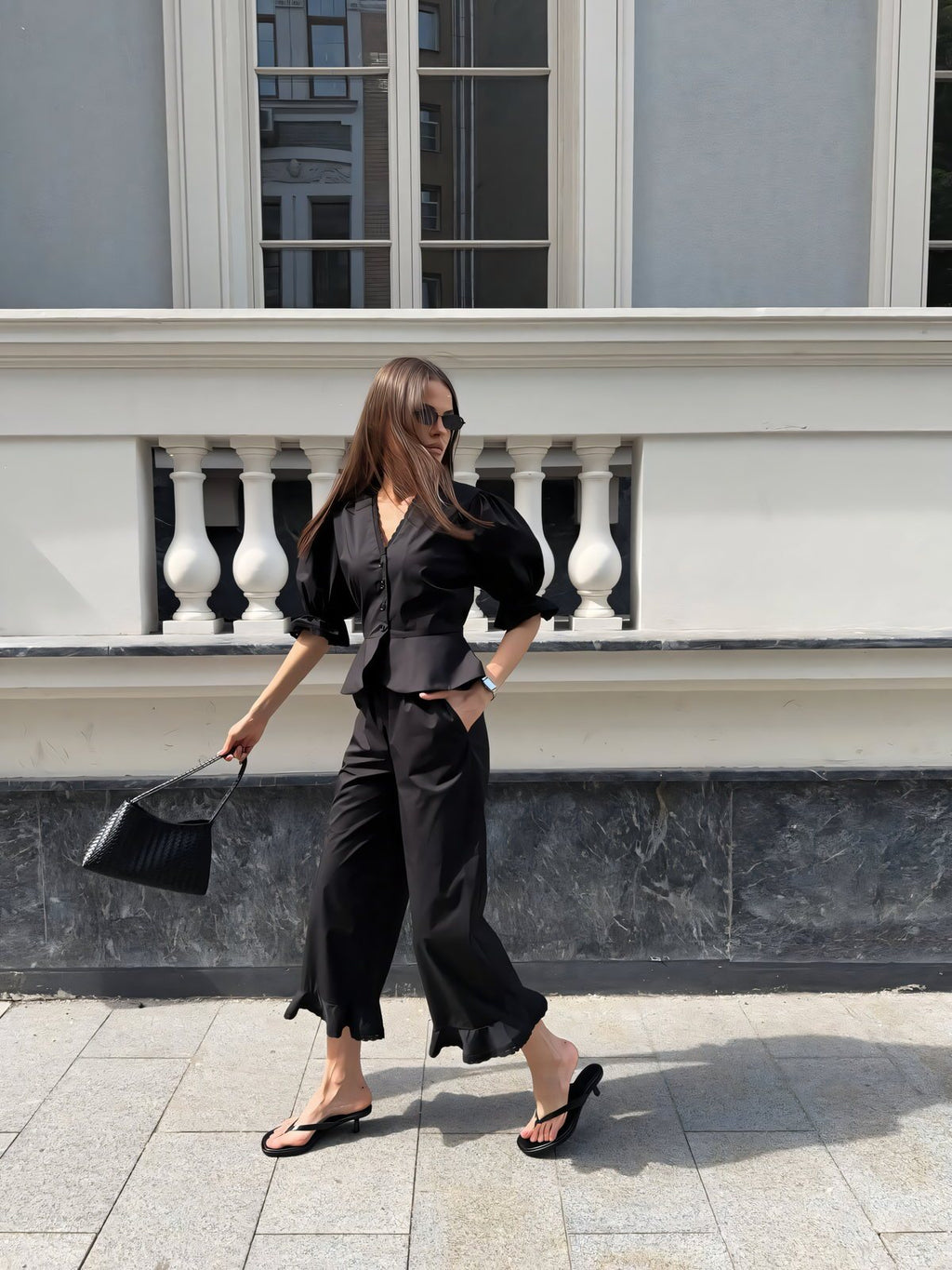 Puff Sleeve Wide Leg Two Piece Set