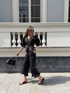 Puff Sleeve Wide Leg Two Piece Set