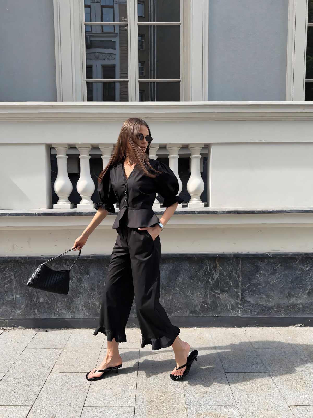 Puff Sleeve Wide Leg Two Piece Set