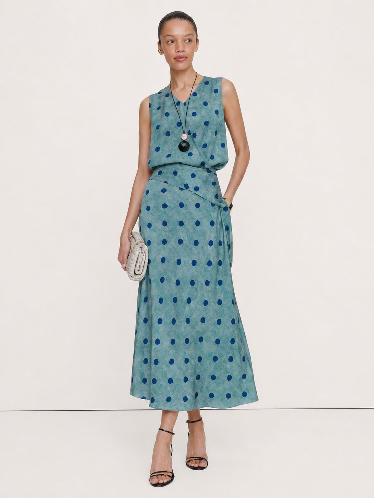 Polka-Dot Tie-Waist Wrap Maxi Dress