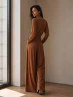 Asymmetrical Wrap Wide-Leg Jumpsuit