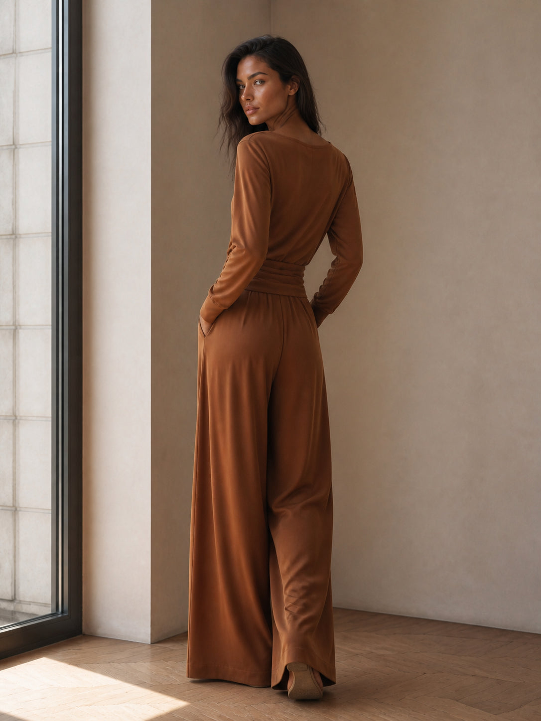 Asymmetrical Wrap Wide-Leg Jumpsuit