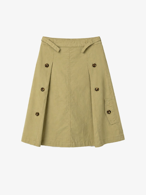 Button-Detail Cotton A-Line Midi Skirt