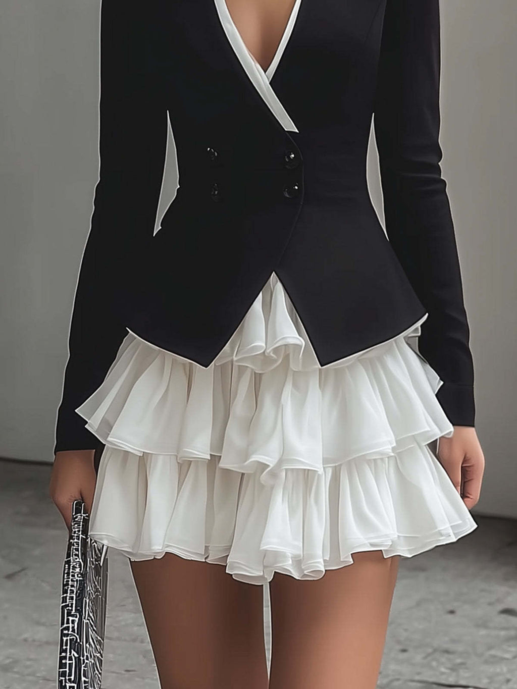 Black Suit And White Chiffon Set