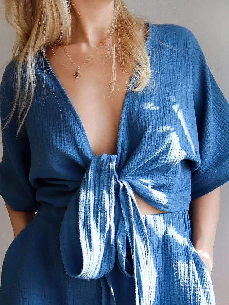 Waist Tie Wrap Cropped Top