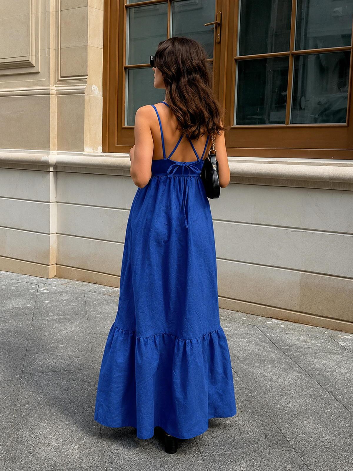 Linen V Neck Tiered Maxi Dress