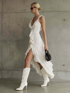 Asymmetrisches ärmelloses Midikleid mit Rüschen