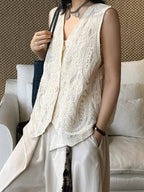Embroidered V-Neck Button-Front Vest