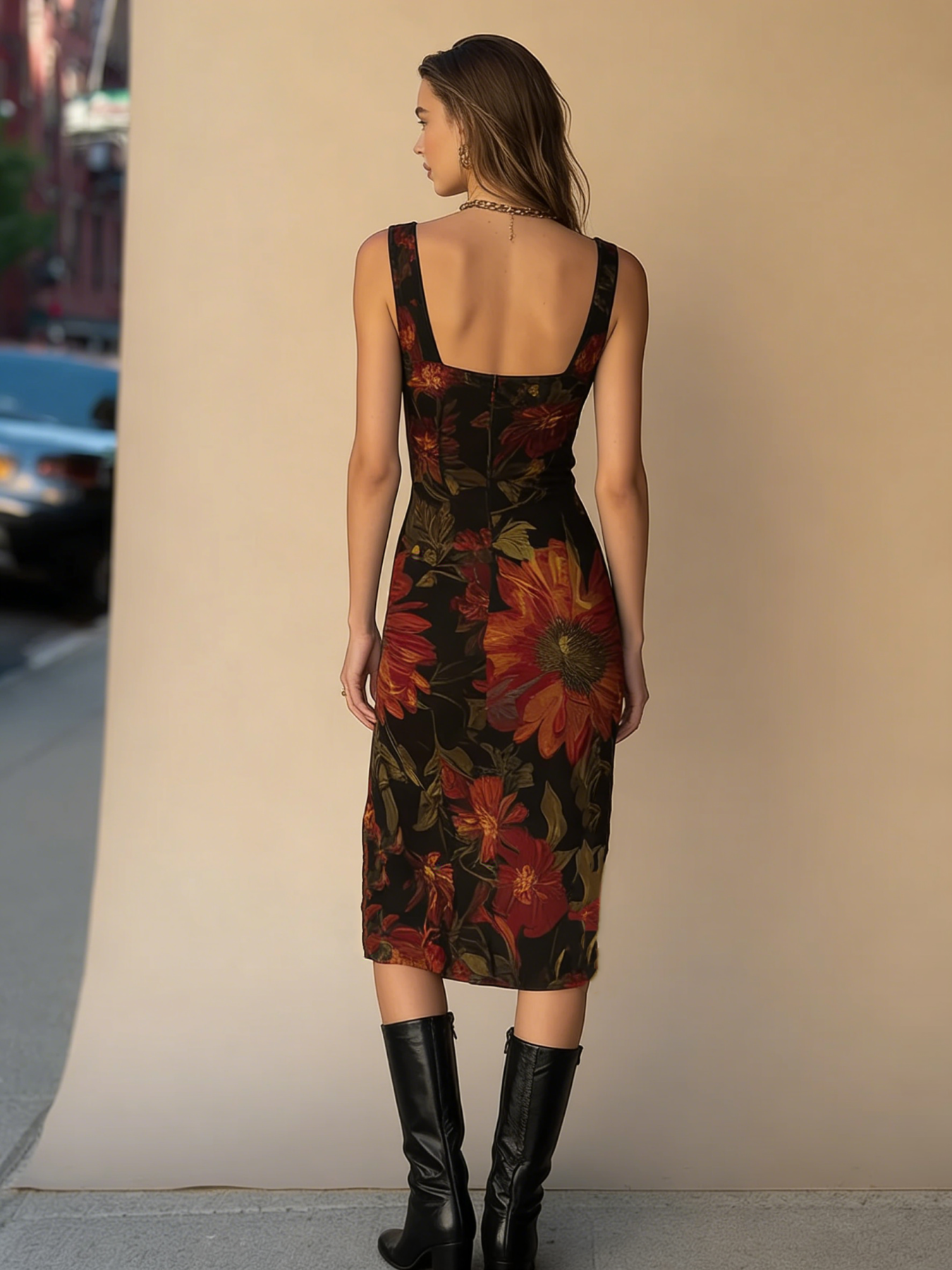 Vintage Floral Print Sleeveless Dress