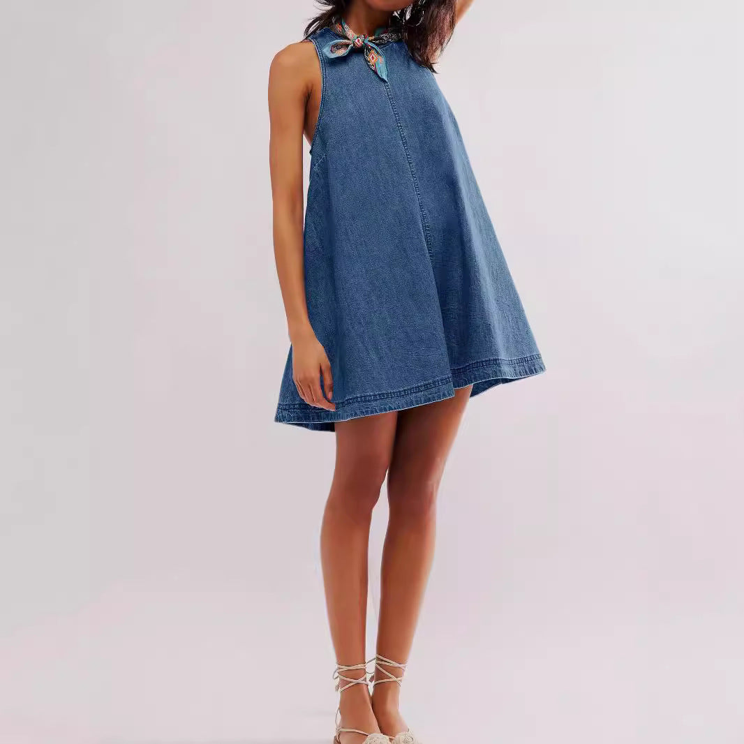 Denim Backless A-Line Mini Dress