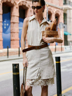 Patchwork Hollow-Out Lace Tencel-Linen Skirt