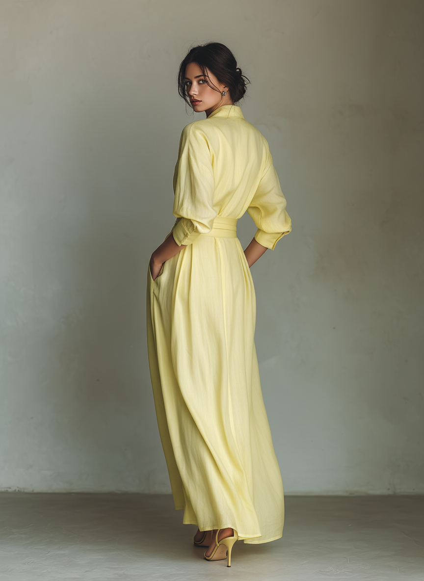 Silk Satin Wrap Maxi Dress with Belted Waist and Deep V-Neckline for Elegant Occasions