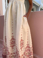 Embroidered Floral Linen Cami Maxi Dress