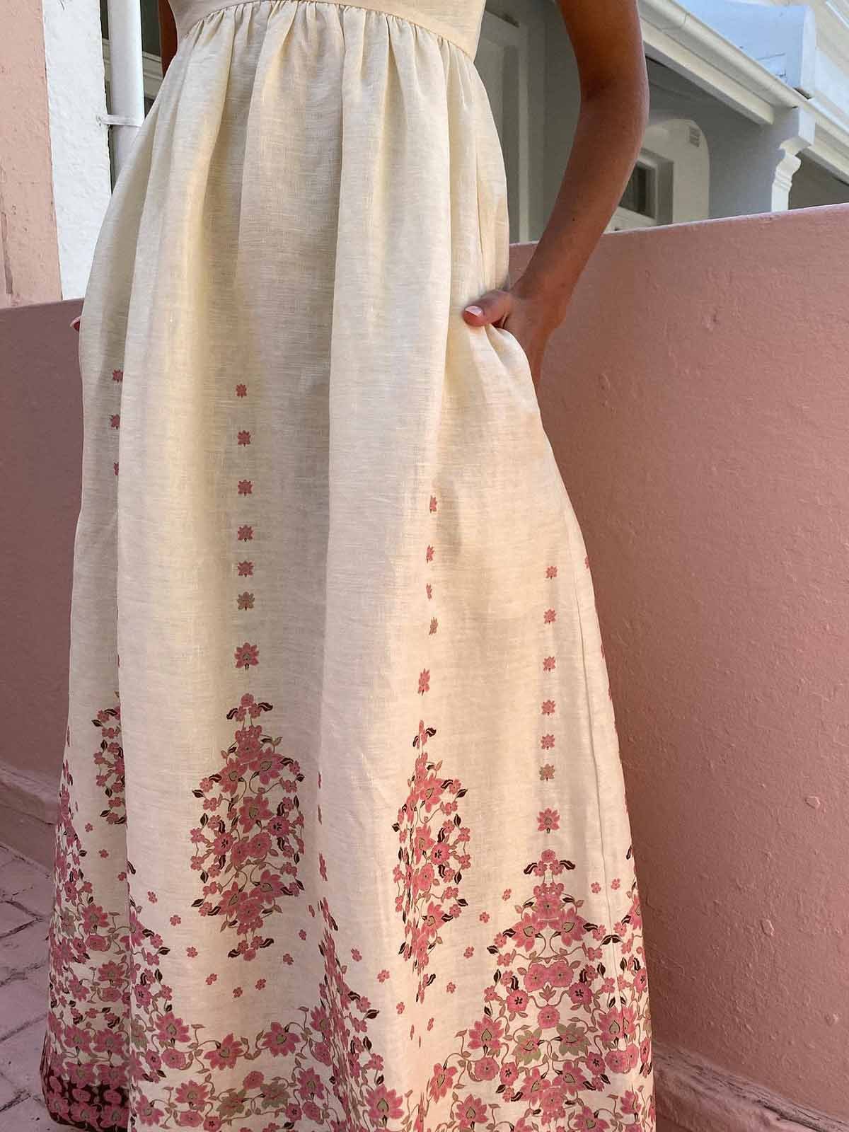 Embroidered Floral Linen Cami Maxi Dress