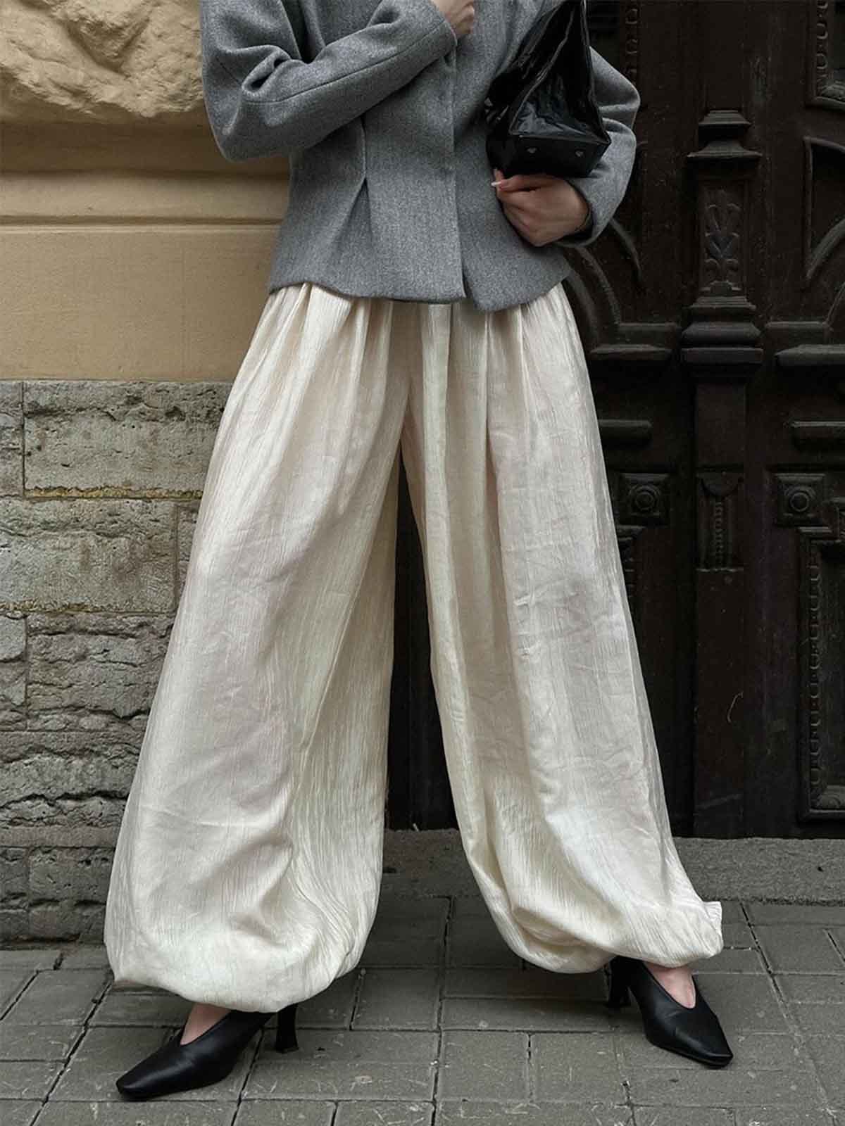 Linen Blend Pleated Wide Leg Trousers