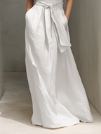 Vestido largo de lino para mujer, sin mangas, con escote en V, cruzado, con cinturón, estilo bohemio, vaporoso, ideal para el verano.