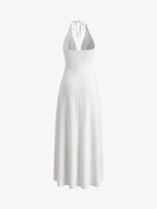 Neckholder-Maxikleid – Leinenmischung Fließend Leicht Verstellbare Rückenschnürung Sommerkleid