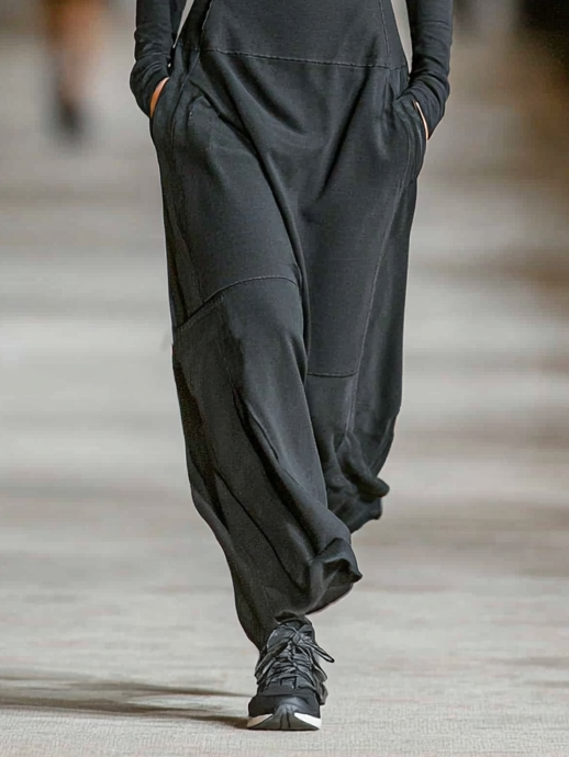 Organic Cotton Stretch Jumpsuit with Half-Zip Neckline and Wide Leg Design