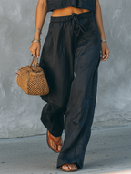 Ärmelloses bauchfreies Shirt aus Baumwolle und Leinen mit Taschen für Damen, lässiger lockerer Boho-Stil für den Sommer