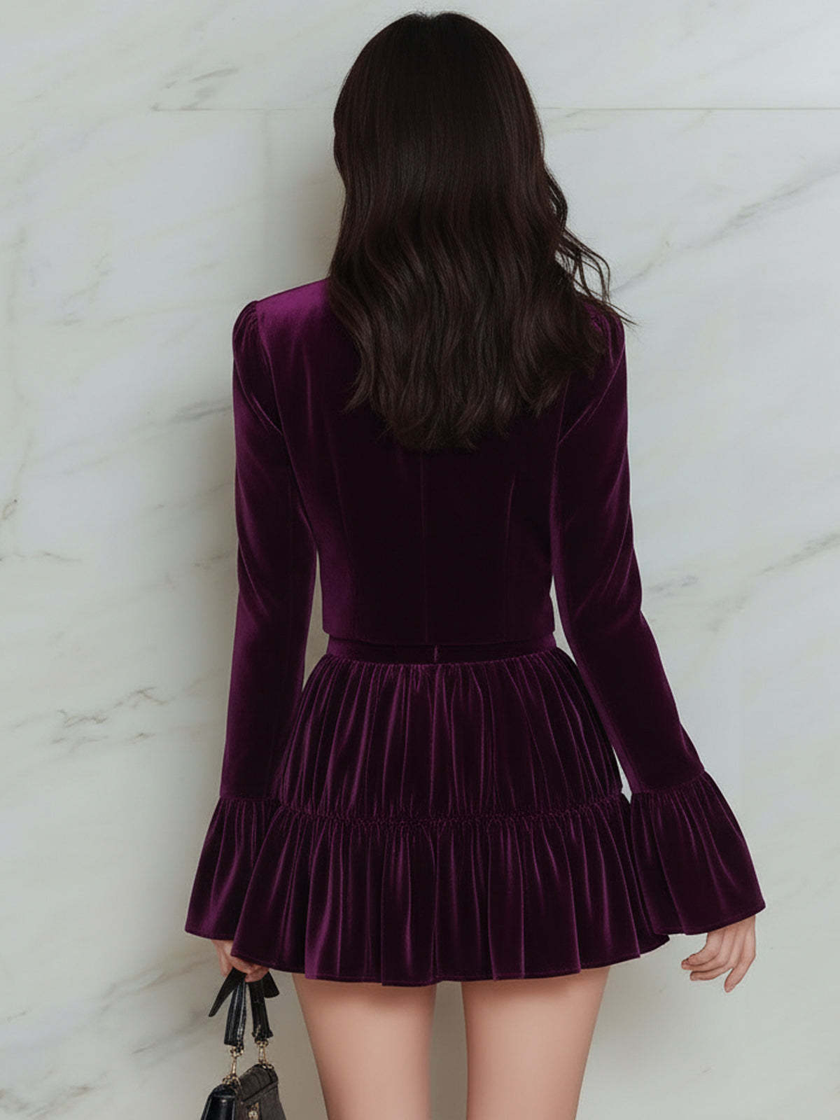 Short Blazer And Double-layered Pleated Skirt Set