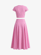Conjunto de top corto con botones delanteros y falda midi de corte A