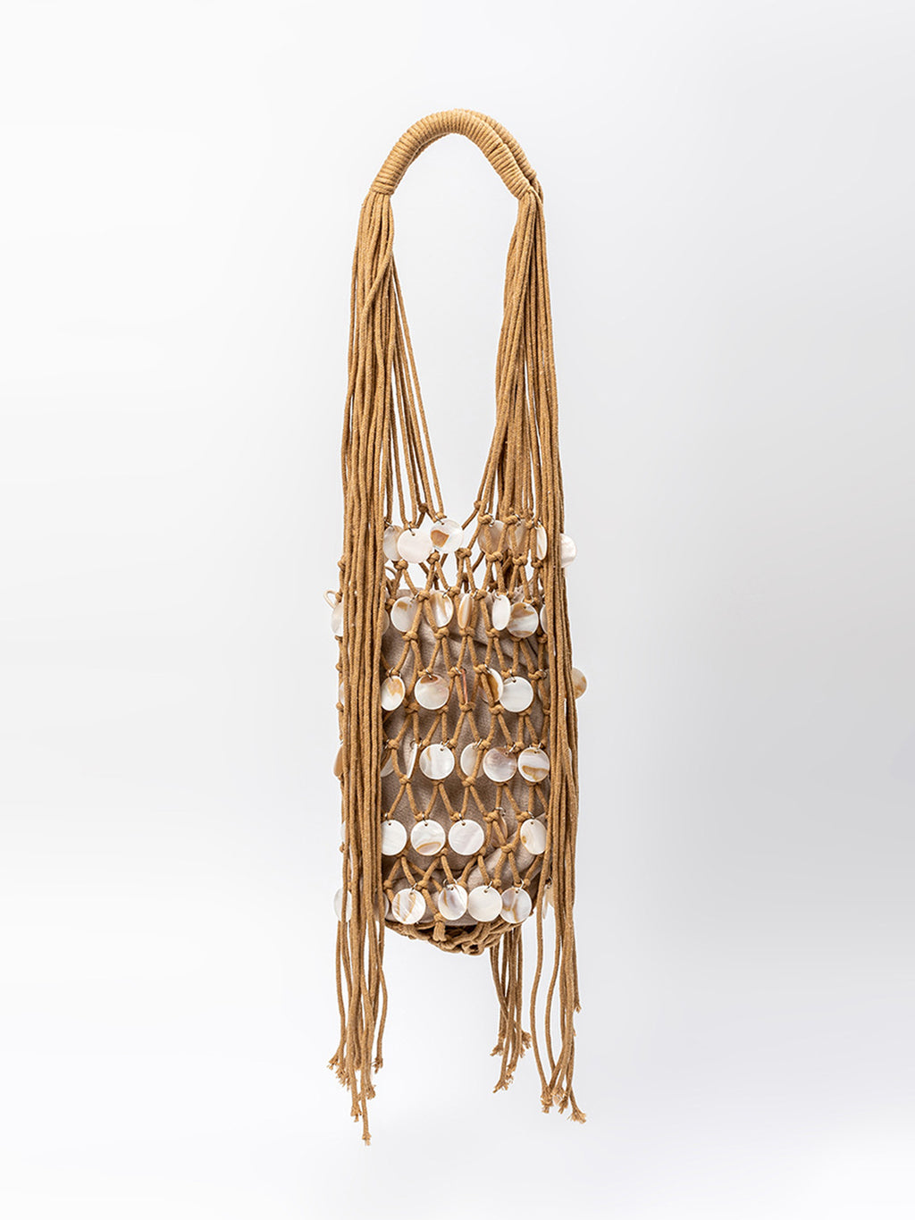 Handwoven Macramé Tote Bag with Shell Embellishments