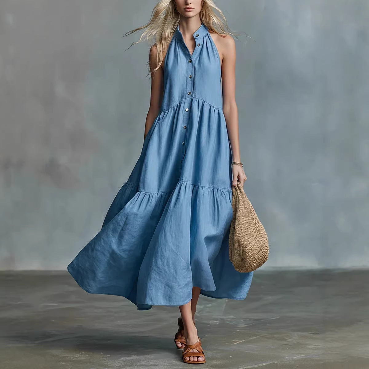 Halter Linen Blend Midi Dress