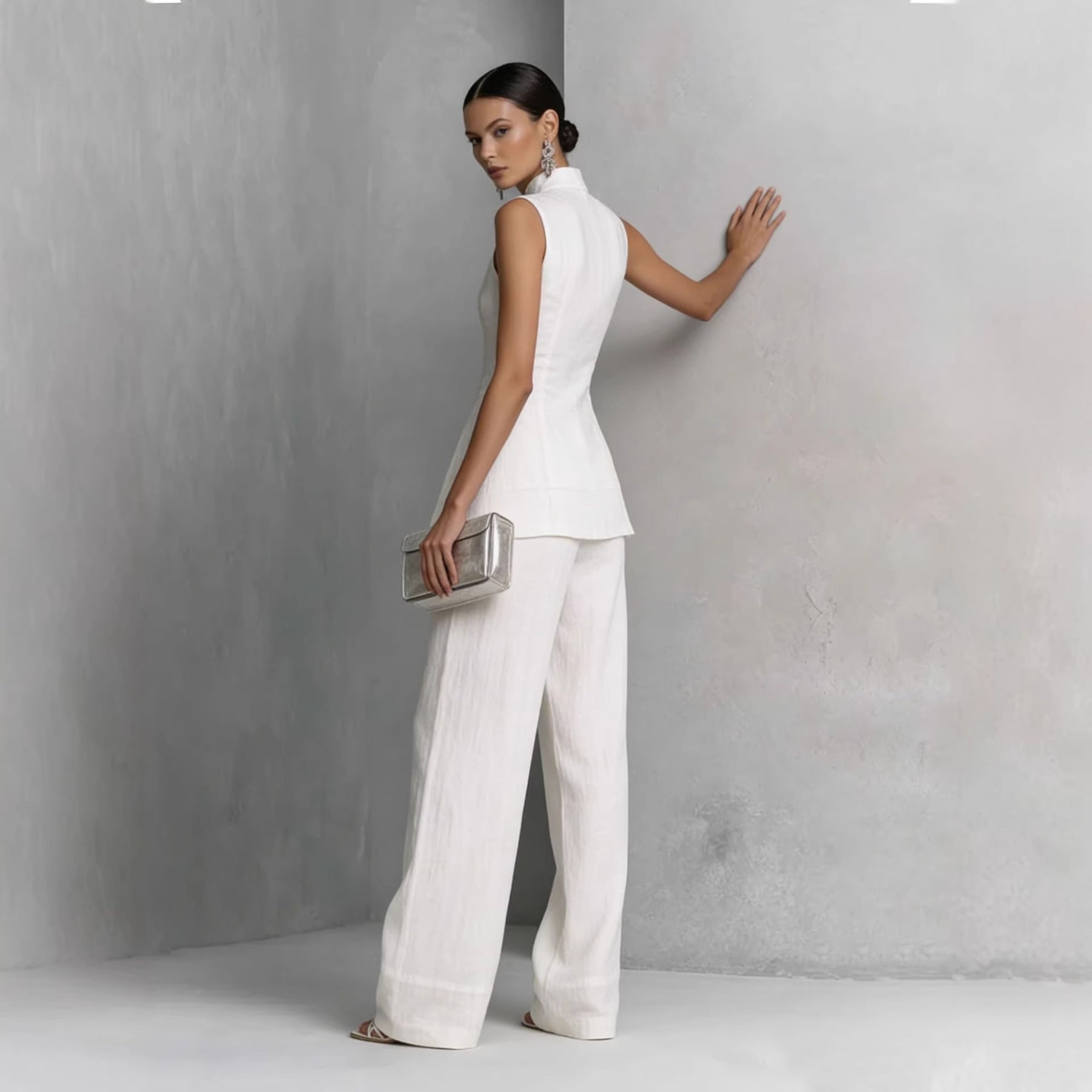 High-Neck Sleeveless Vest & Wide-Leg Pants Set