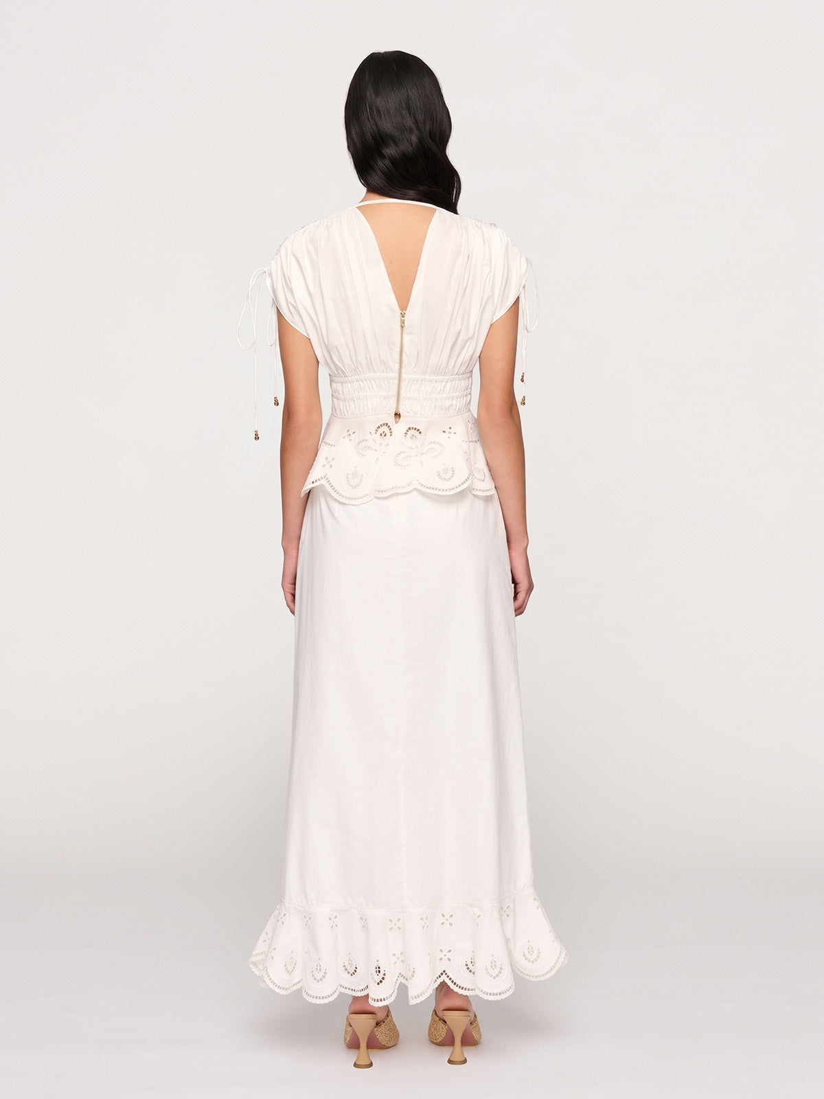 Eyelet Puff Sleeve Peplum Maxi Dress