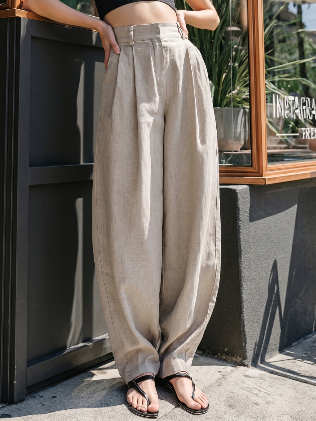 Linen Blend High Waist Wide Leg Pants for Women Comfortable Loose Fit Casual Trousers Summer Autumn Fashion