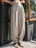 Linen Blend High Waist Wide Leg Pants for Women Comfortable Loose Fit Casual Trousers Summer Autumn Fashion