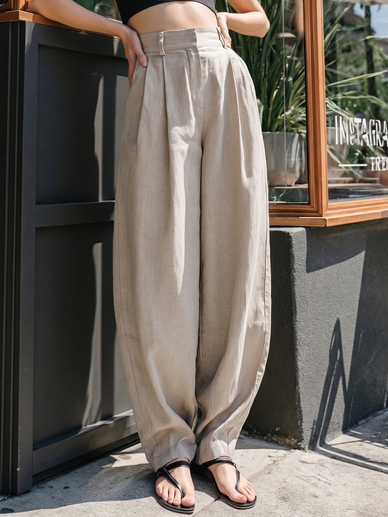 Linen Blend High Waist Wide Leg Pants for Women Comfortable Loose Fit Casual Trousers Summer Autumn Fashion