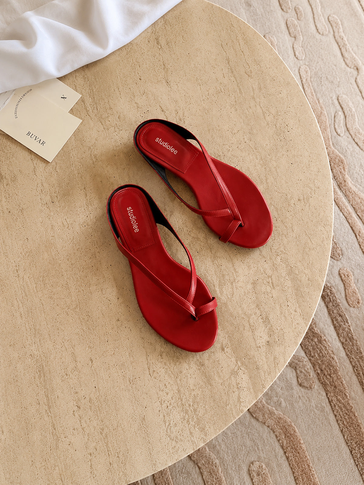 Light Blue Leather Thong Flat Sandals