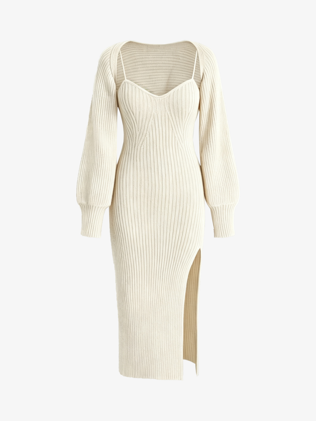 Knit Shrug & Slit Cami Dress Two-Piece Set