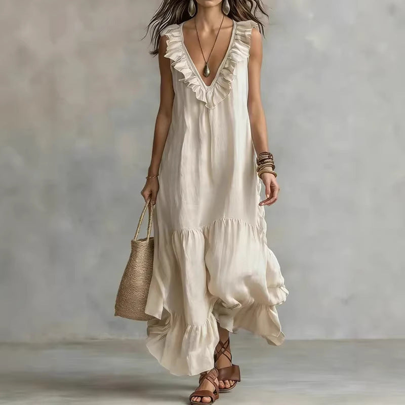 Ruffle V-Neck Boho Maxi Dress