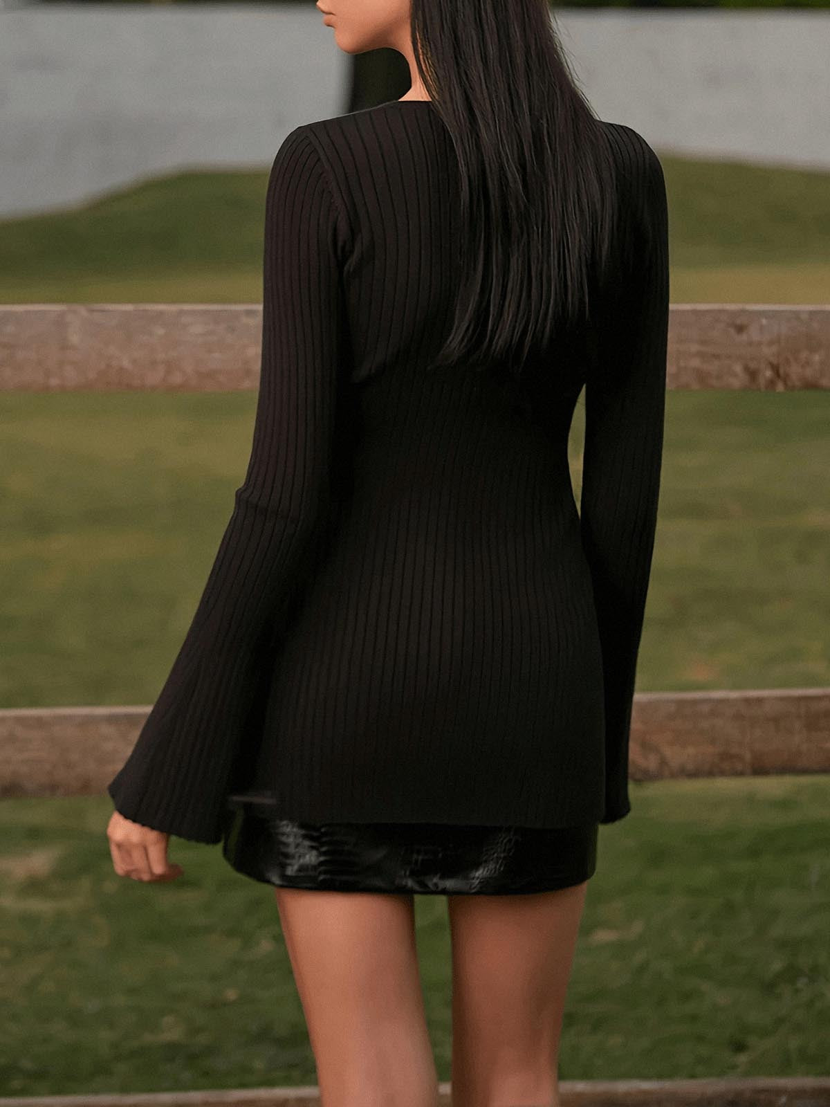 Cut Out Knit Fitted Top