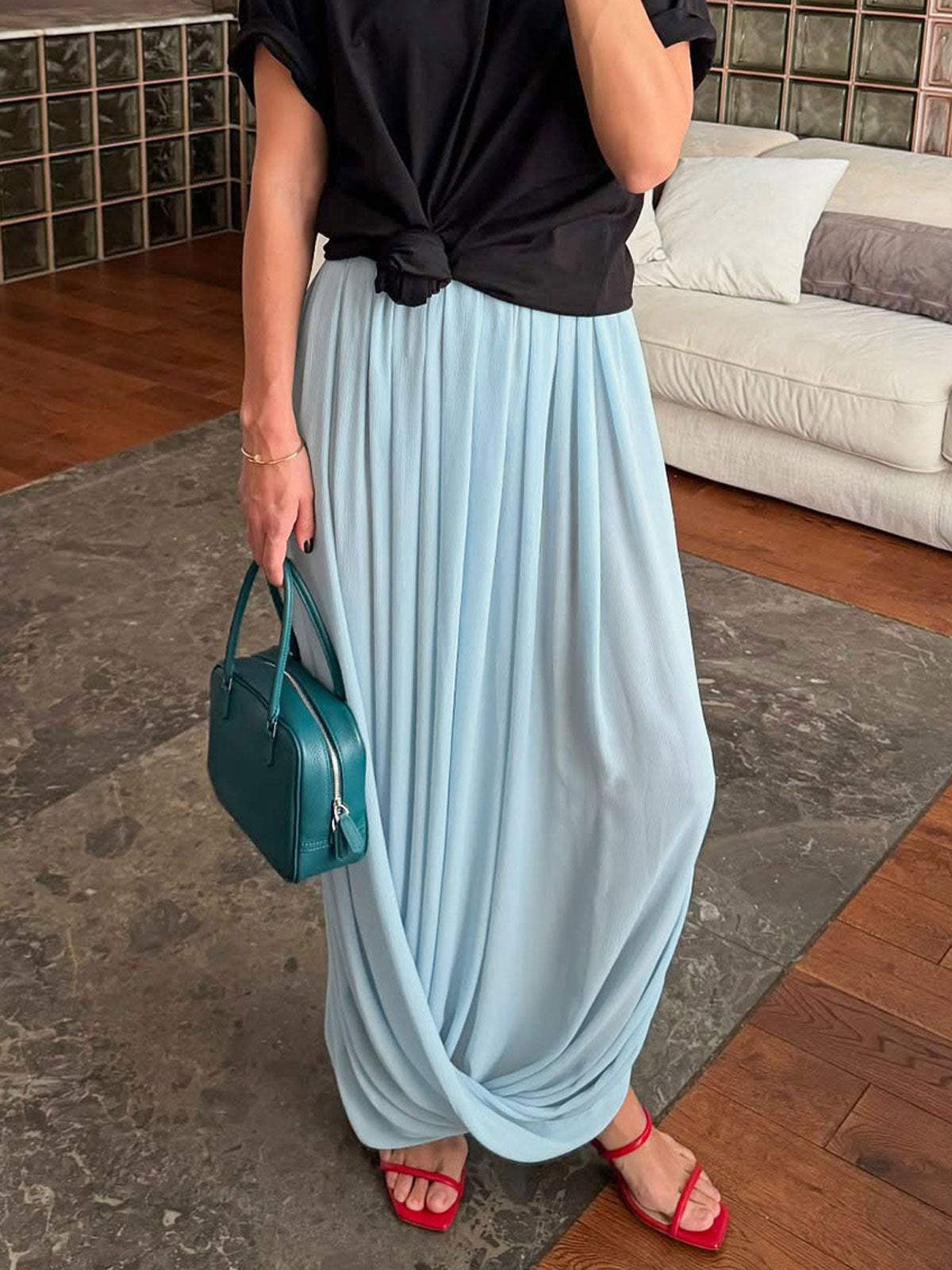 Pleated Side Slit Maxi Dress